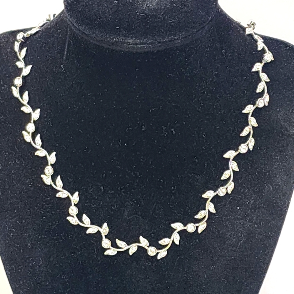 Nadri Silver Plated Floral Leaf Necklace